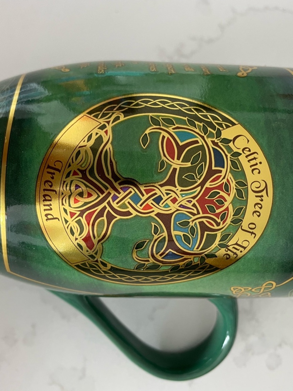 Green Celtic Tree of Life Ireland Ceramic Mug with Gold Accents - Picture 5 of 9